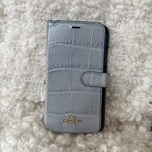 Coach IPhone 11 Blue Leather Crocodile-Embossed Phone Case/Wallet